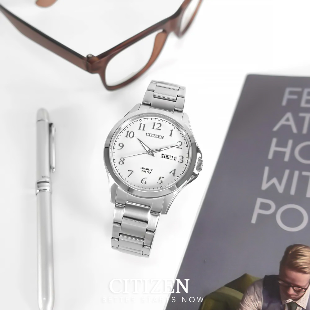 Đồng Hồ Nam Citizen Pin-Quartz Dây Thép Không Gỉ BF2021-82A - Mặt Trắng (41mm)