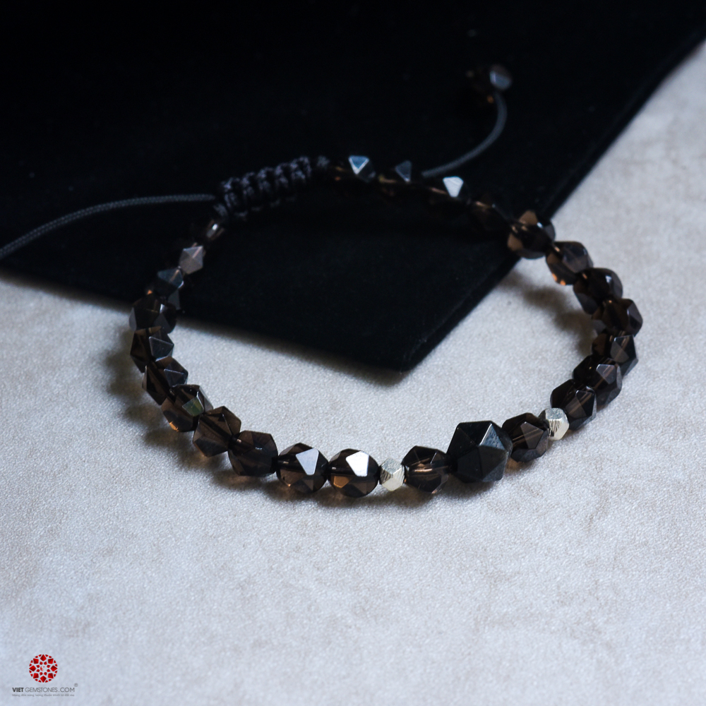 Vòng mala Thạch Anh Khói 6mm mix charm bạc Thái cao cấp hợp thời trang | Hỗ trợ tốt cho mệnh Thủy, Môc | VietGemstones