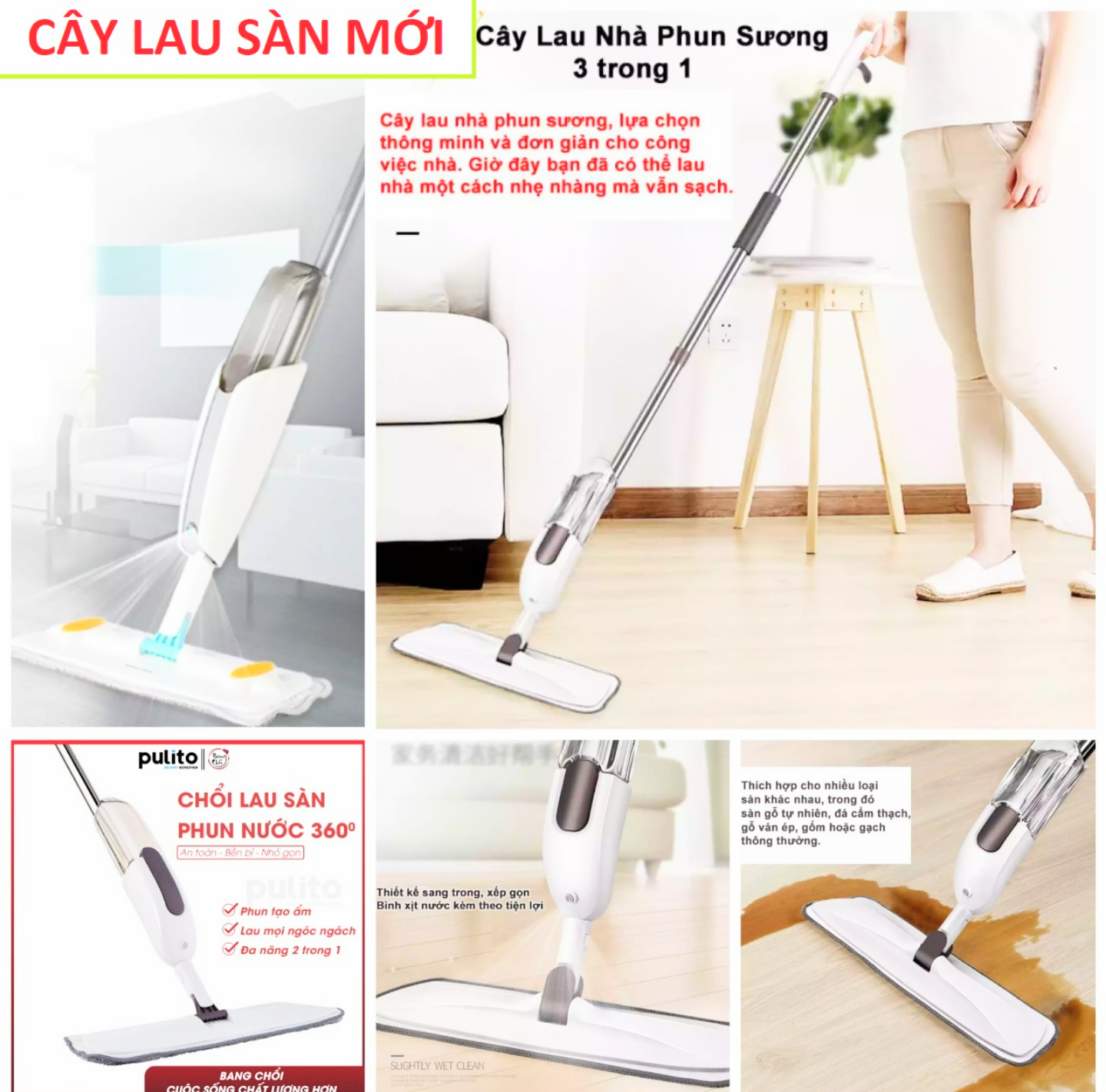 THIẾT BỊ CHỔI LAU NHÀ DỌN DẸP NHÀ PHUN SƯƠNG THÔNG MINH XOAY TIỆN DỤNG HÀNG CHUẨN CHẤT LƯỢNG