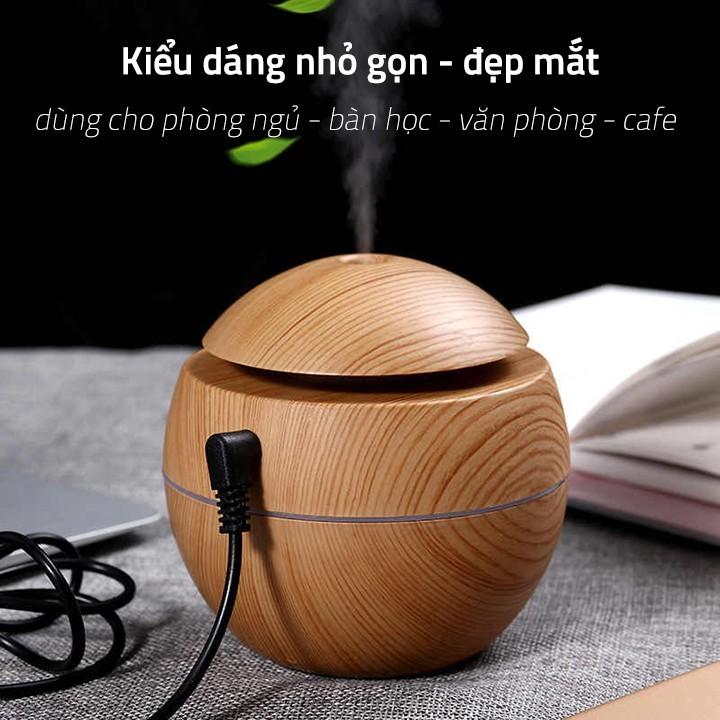 Máy xông tinh dầu vân gỗ có đèn led mẫu tròn