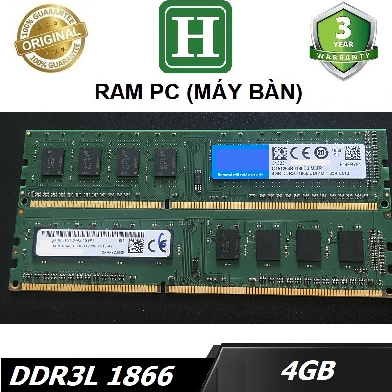 Ram PC 4GB DDR3L bus 1866 (14900U) ram dùng cho máy bàn, desktop