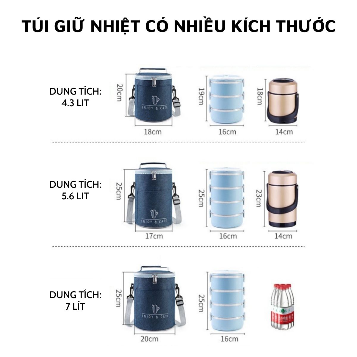 Hình ảnh Túi Giữ Nhiệt Đựng Hộp Cơm Văn Phòng Siêu Dày Bảo Quản Thực Phẩm (Có Size) Hàng Cao Cấp Amalife (màu ngẫu nhiên)