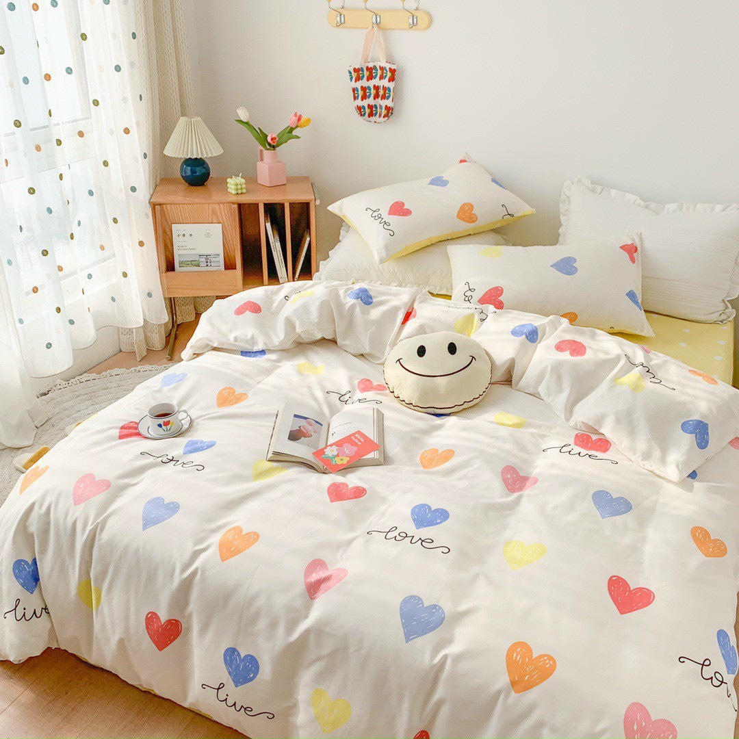 Bộ chăn ga gối cotton LIDACO PL1 - Tim nhiều màu SP001449