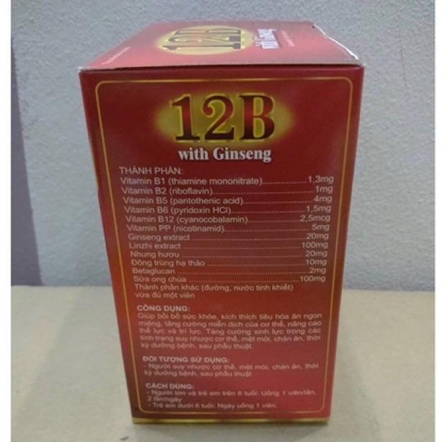 VIÊN UỐNG 12B WITH GINSENG PHỤC HỒI SỨC KHỎE - NÂNG CAO TRÍ LỰC - BỒI BỔ CƠ THỂ - BỔ SUNG CÁC VITAMIN - HỘP 100 VIÊN