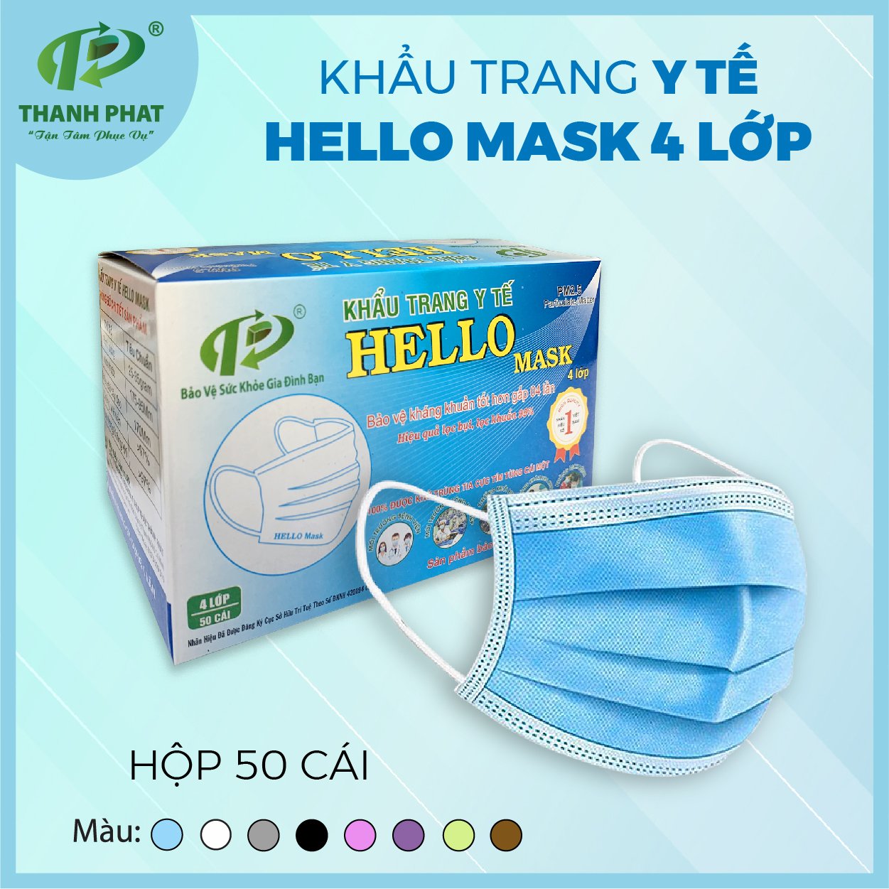 [Kháng Bụi Mịn Chống Vi Khuẩn] Khẩu Trang Y Tế Hello Mask 4 lớp Dạng Hộp 50 Cái Ngăn Ngừa Bụi Mịn Kháng Khuẩn Hiệu Quả