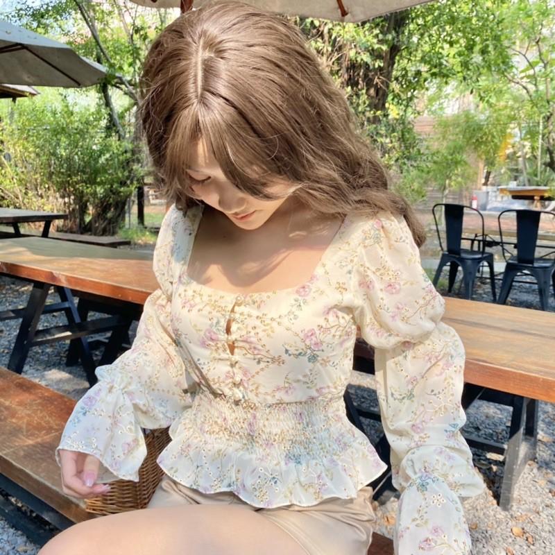 Áo croptop hoa nhí tay dài phồng - AUDREY STUDIO