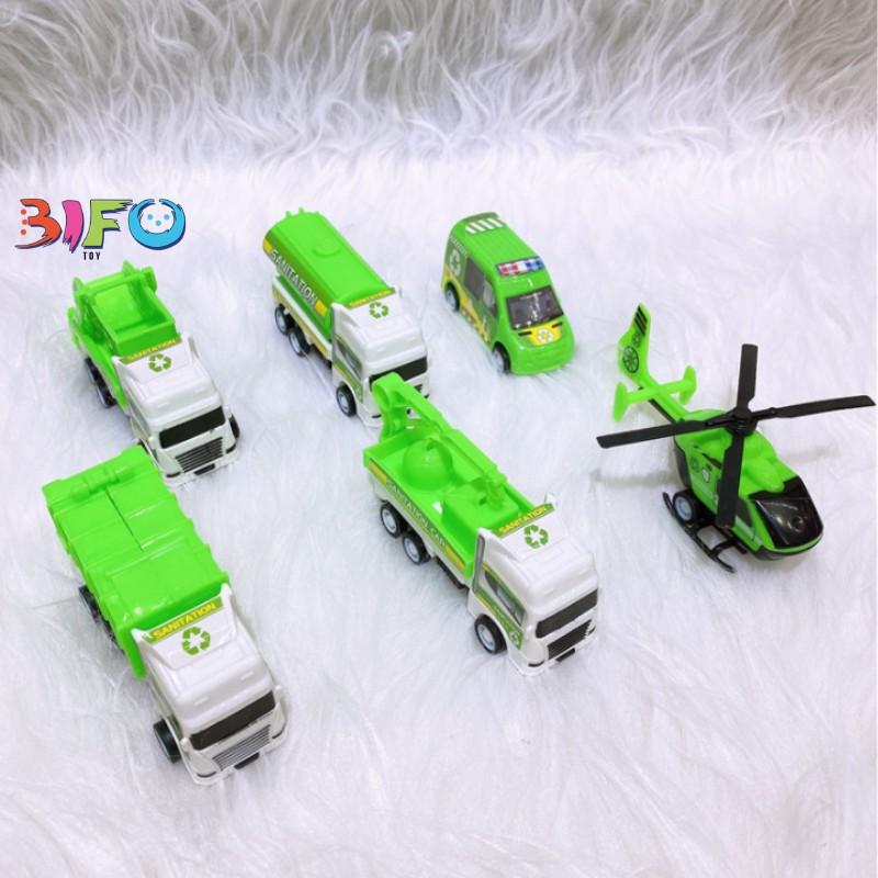Set 6 đồ chơi xe vận tải xanh lá cho bé vui chơi thỏa thích