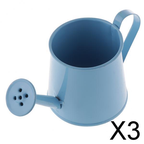 3xPastoral Style Colorful Tin Flower Pot Mini Bonsai Watering Can Pot Blue