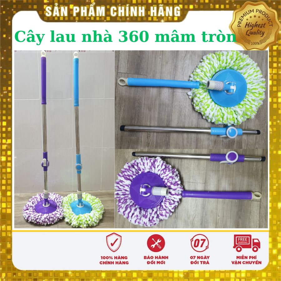 Cây lau nhà 360 độ inox chất lượng không rỉ chắc chắn tiện lợi mâm nhựạ tròn kèm bông lau siêu thấm hút dùng cho thùng lau tự vắt 360