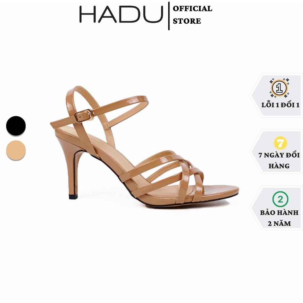 Giày sandal cao gót đan dây quai mảnh gót nhọn 7p da bóng HADU G729