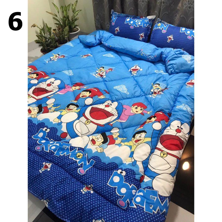 Bộ chăn ga gối vải cotton poly 5 món chăn chần phao loại có ruột bông dày