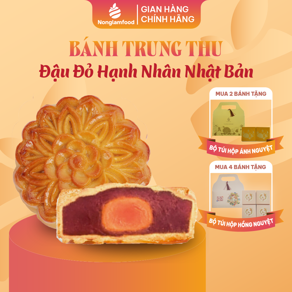Bánh trung thu ăn kiêng, ít ngọt Đậu Đỏ Hạnh Nhân Nhật Bản (1 trứng muối) Nonglamfood 150g | Quà tặng healthy ý nghĩa