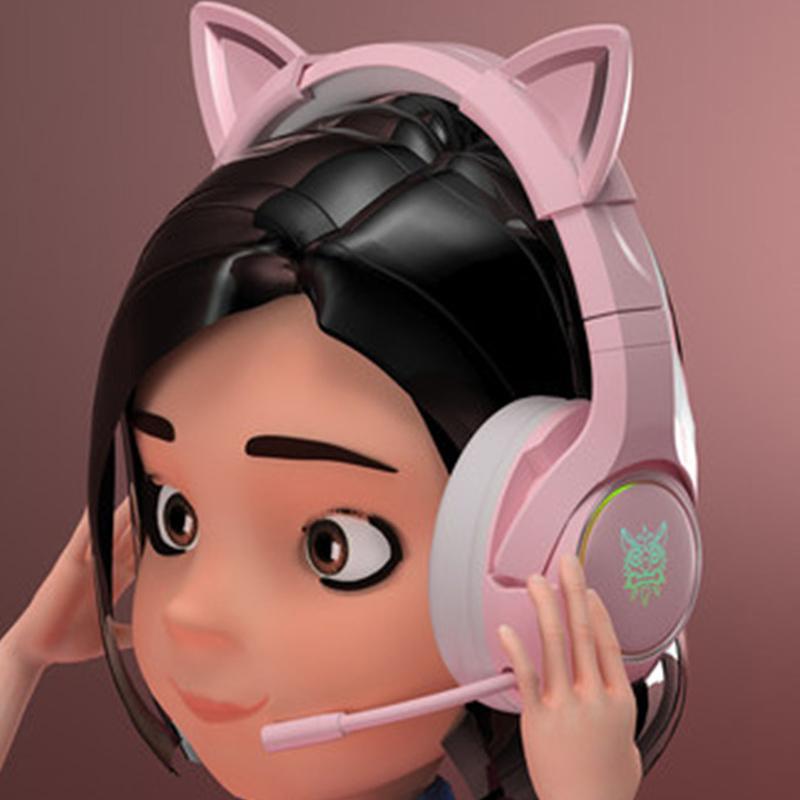 Mới K9 Hồng Chơi Game Có Dây Tai Nghe Tai Mèo Tai Nghe Có Micro HiFi 7.1 Kênh Chơi Game Âm Nhạc Tai Nghe Cho Máy Tính Xách Tay