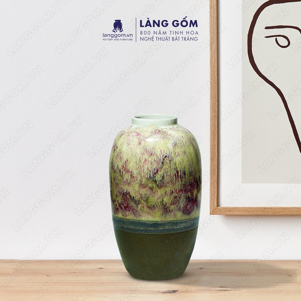 Bình hoa, lọ hoa Gốm sứ Bát Tràng cao cấp Men chảy dáng boom dùng làm quà tặng, trang trí - Làng Gốm Bát Tràng