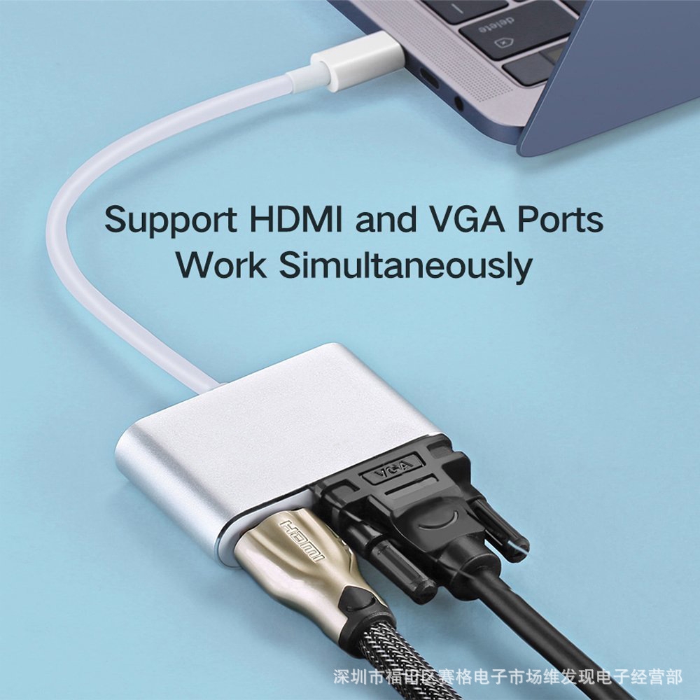 Cáp chuyển đổi hub Type C 4K Vinetteam 4 in 1 Type C ra HDMI VGA USB 3.0 và cổng sạc chuyên dụng cho điện thoại, laptop hỗ trợ chế độ Dex - hàng chính hãng