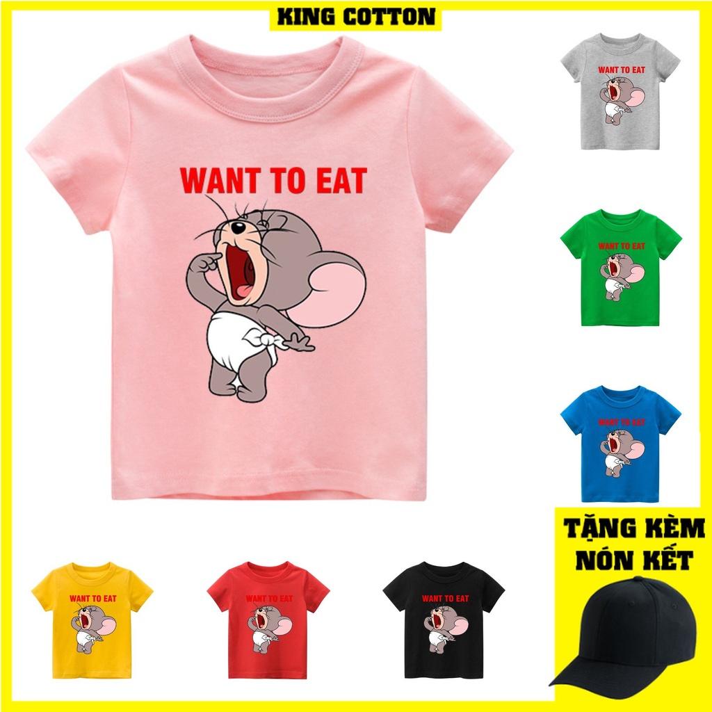 Áo thun trẻ em WANT TO EAT 8 màu áo, đầy đủ size có big size, MÀU KHÁC NHẮN TIN SHOP