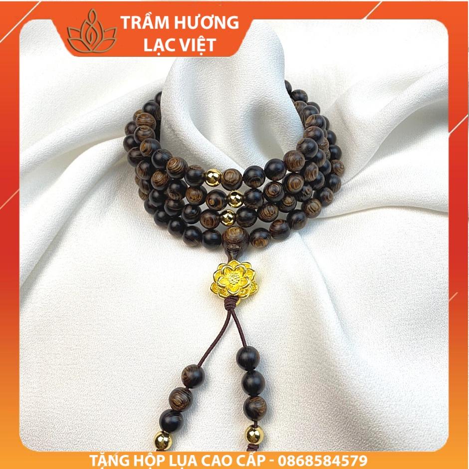 Vòng Tay Trầm Hương Sánh Chìm Tự Nhiên Mix Charm Hoa Sen Vàng Phú Quý trong Phong Thủy - Lạc Việt Trầm Hương