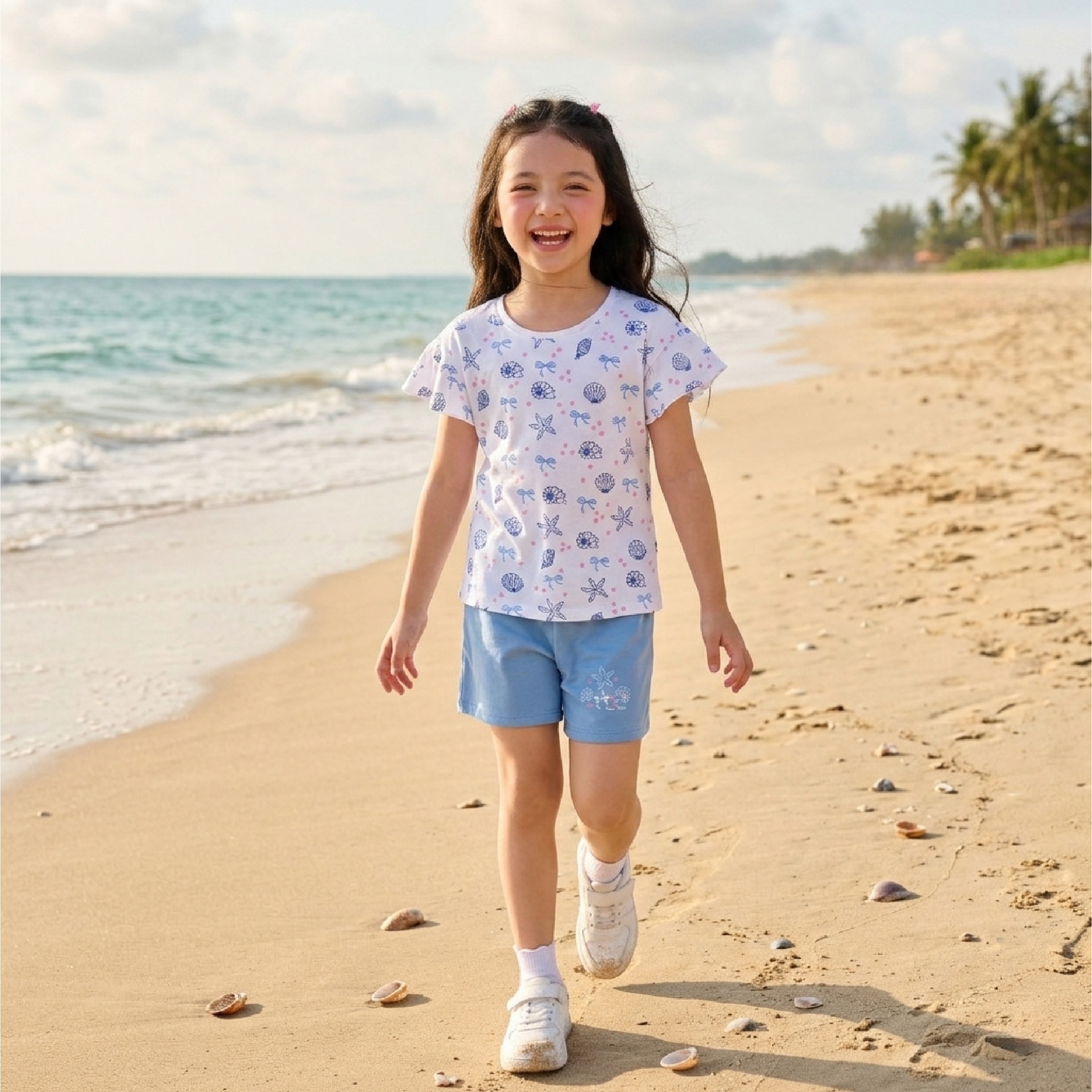 Bộ cộc tay bé gái size đại Bigfox Miss Meow mặc nhà mùa hè quần đùi vải cotton cỡ trẻ em 3-11 tuổi