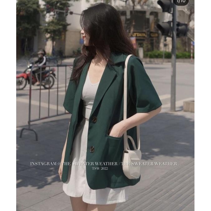 Áo blazer ngắn tay thời trang Hàn quốc/Áo blazer ngắn tay túi nắp Ulzzang