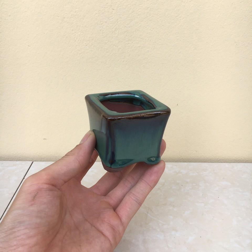Chậu bonsai vuông mini men hỏa biến gốm Bát tràng 1 size BM-19