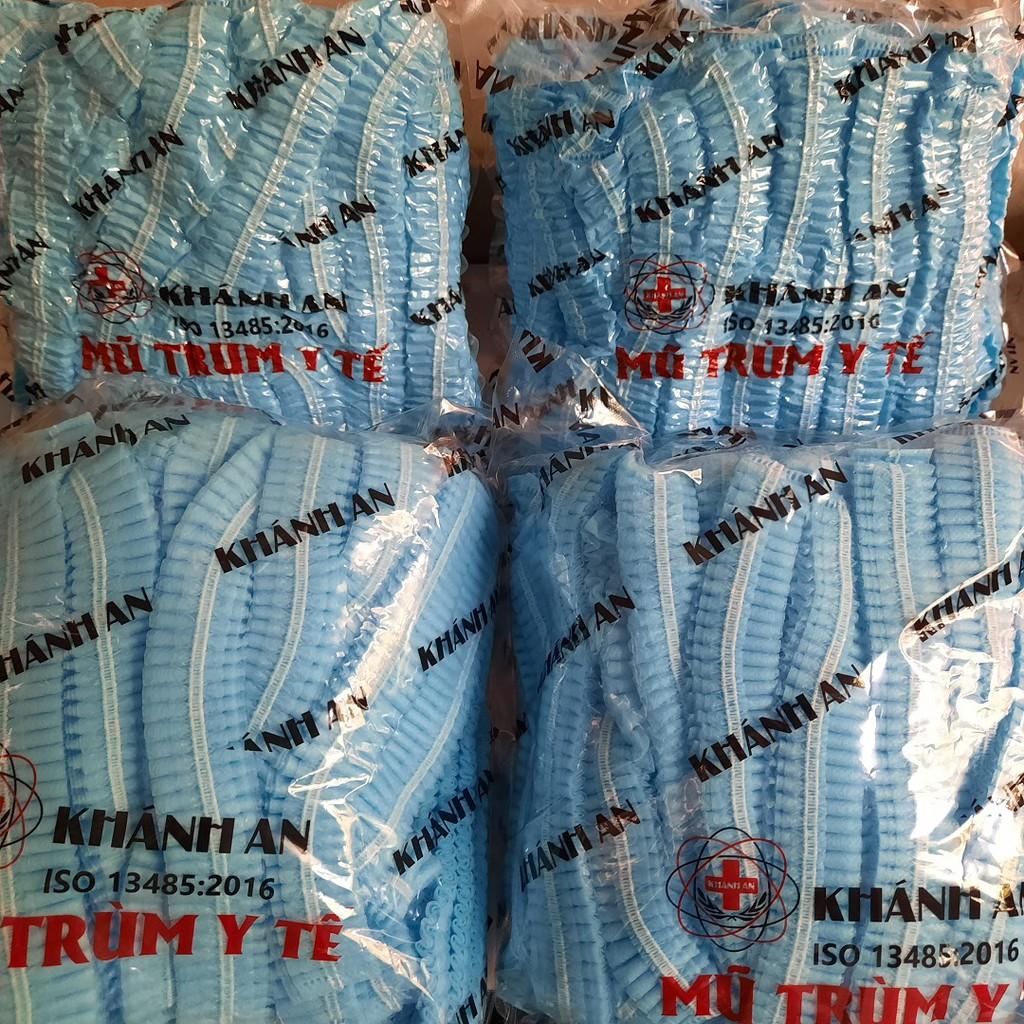 Mũ trùm đầu y tế, nón con sâu Khánh An bịch 50 cái dùng trong môi trường y tế, thí nghiệm, điện tử, thực phẩm, spa