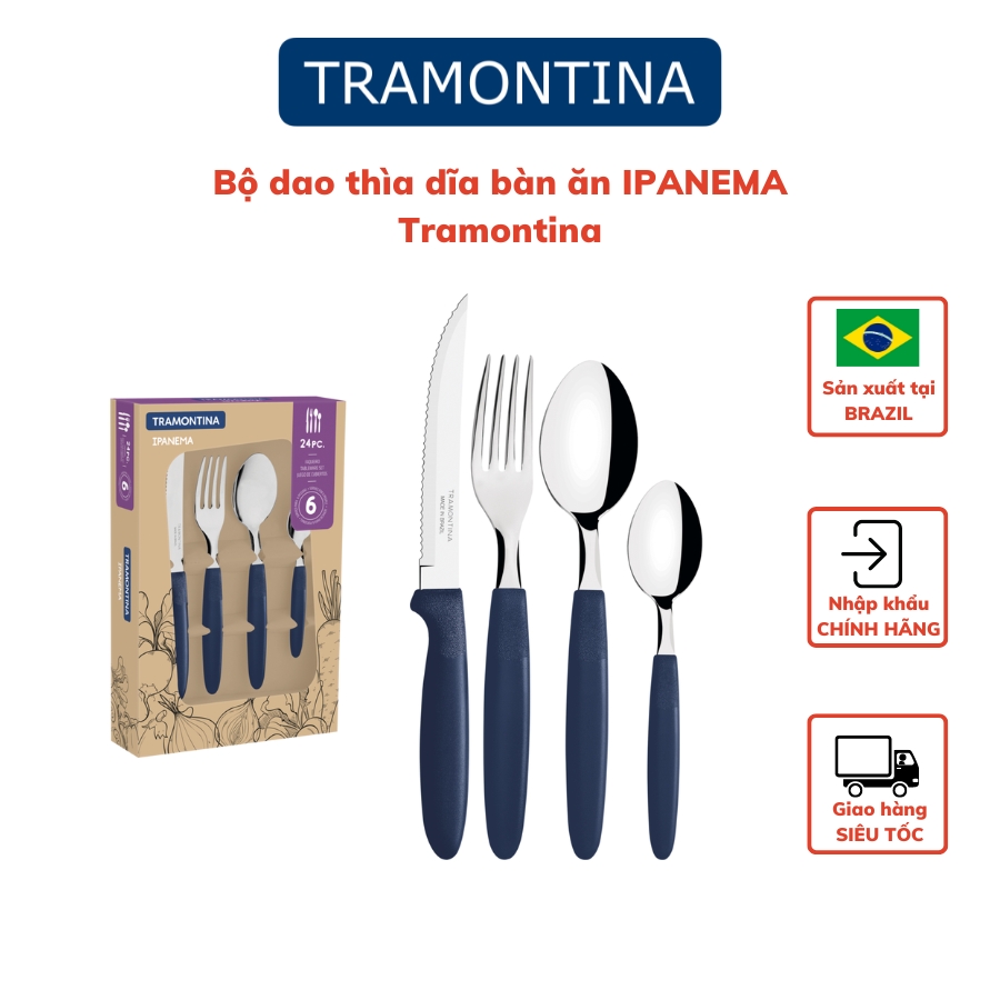 Bộ Dao Thìa Dĩa Bàn ăn Tramontina IPANEMA 24 Món Cán Nhựa PP Sản Xuất Tại Brazil