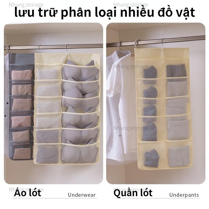 Túi Vải Lưới Treo Hai Mặt Đựng Đồ Lót Tất Vớ Có Móc Treo Nhiều Ngăn Đa Dạng Tiện Dụng