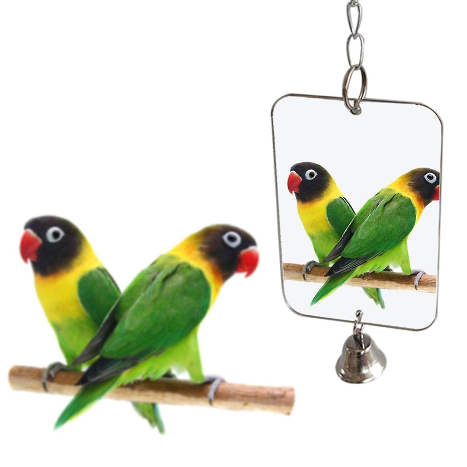 Gương chim với chuông kim loại Parakeet gương phụ kiện đồ chơi chim cho g (hình tròn)