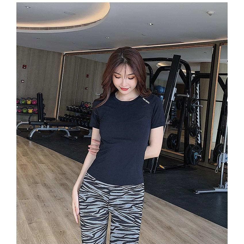 Áo tập gym yoga nữ AMI HN65 chất dệt kim cao cấp, co dãn 4 chiều, thấm hút mồ hôi cực tốt