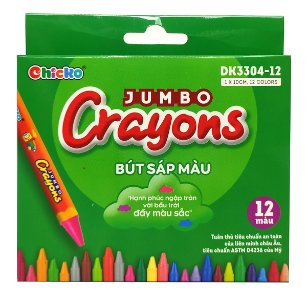 Bút Sáp Màu Chicko Jumbo Crayons - 12 Màu - DK3304-12