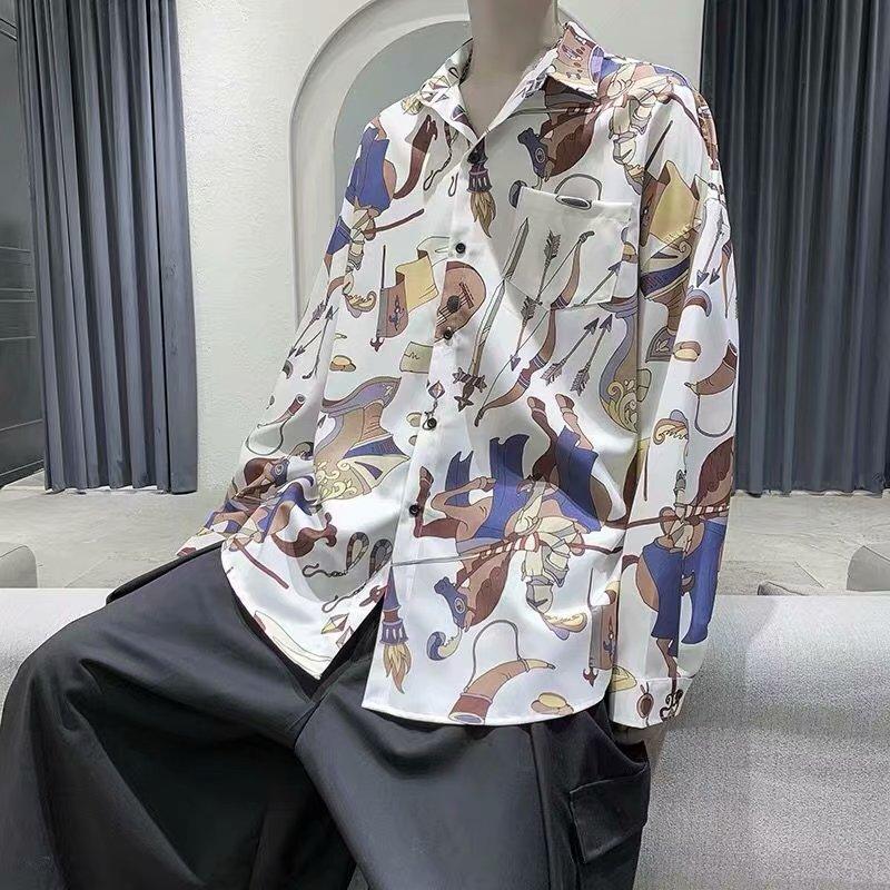 Áo Sơ Mi Nam Tay Dài Form Rộng In Họa Tiết Thời Trang 2 Màu