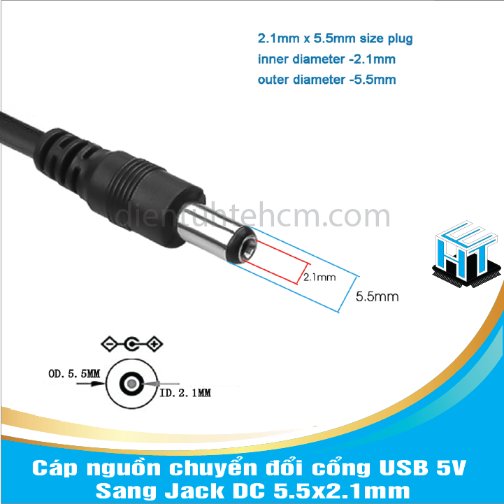 Cáp nguồn chuyển đổi cổng USB 5V Sang Jack DC 5.5x2.1mm