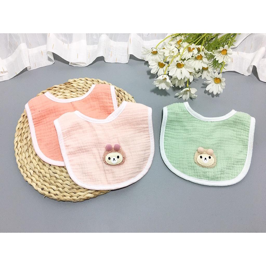 Khăn yếm vải xô sợi tre ĐÍNH THÚ siêu mềm mịn cho bé sơ sinh Mã Khăn Gấu