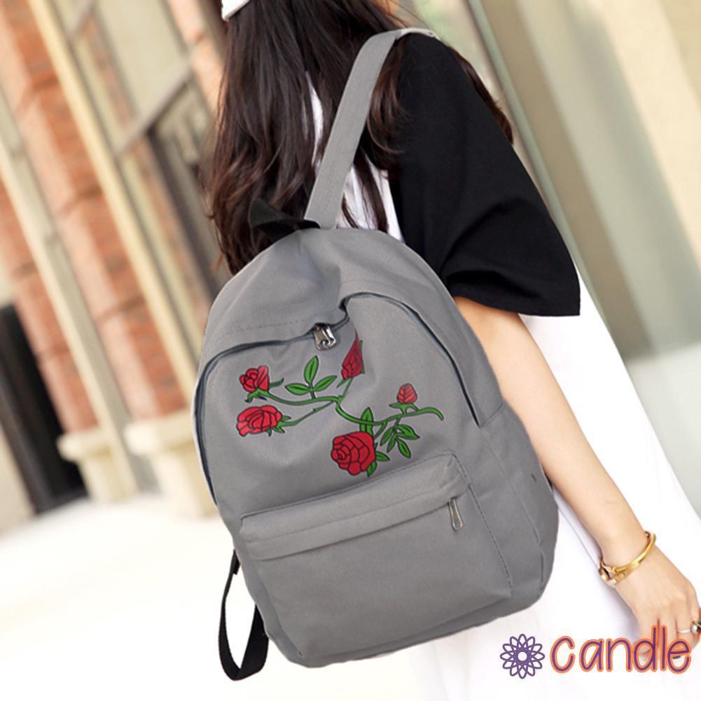 Ba Lô Đi Học Vải Canvas Thêu Hoa Xinh Xắn Cho Nữ
