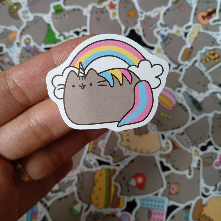 Bộ Sticker dán cao cấp chủ đề MÈO PUSHEEN - Dùng dán Xe, dán mũ bảo hiểm, dán Laptop