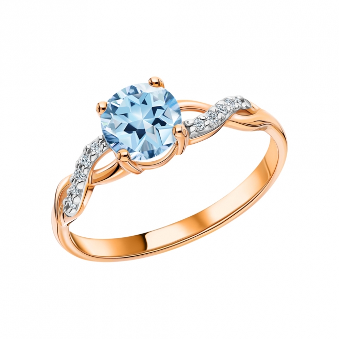 Nhẫn Vàng 14K Đính Đá Topaz và Kim Cương Tấm