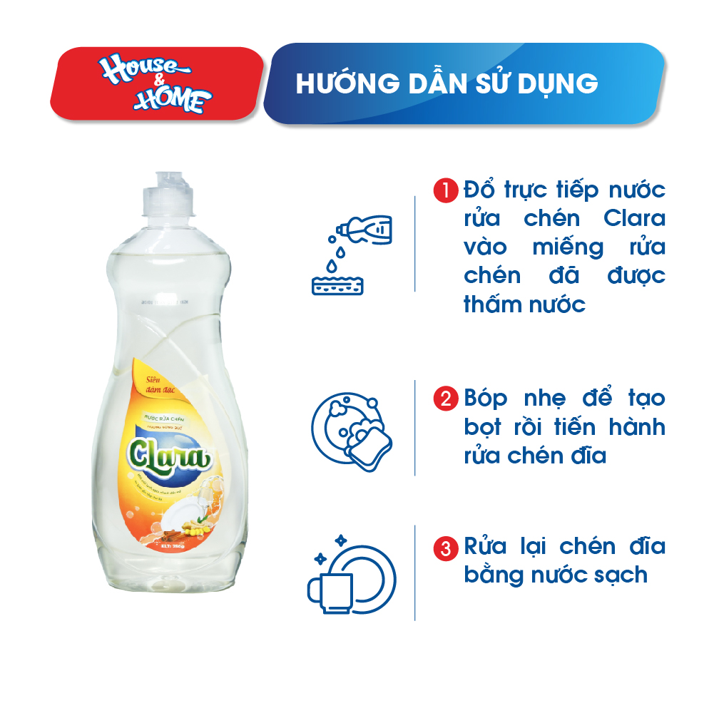 Nước rửa chén bát Clara hương gừng quế chai