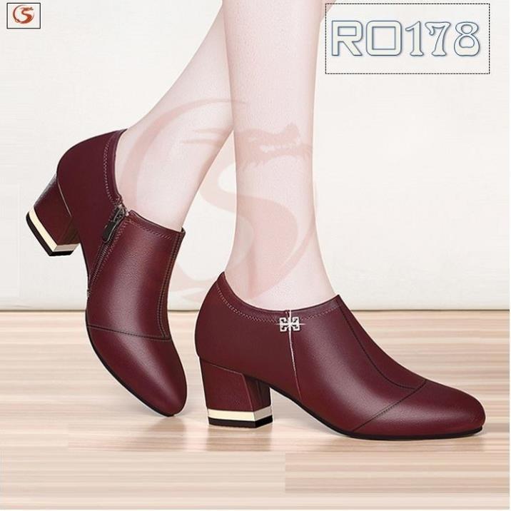 Hàng cao cấp Giày boot bốt nữ cổ thấp 5 phân hàng hiệu rosata hai màu đen đỏ ro178