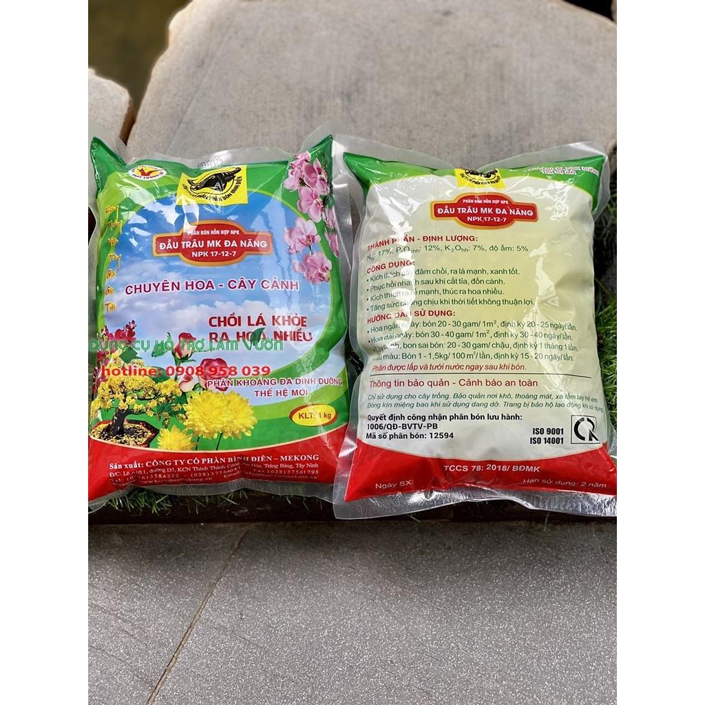 PHÂN BÓN ĐẦU TRÂU MK ĐA NĂNG 17-12-7 DÙNG CHO HOA - CÂY CẢNH GÓI 1KG