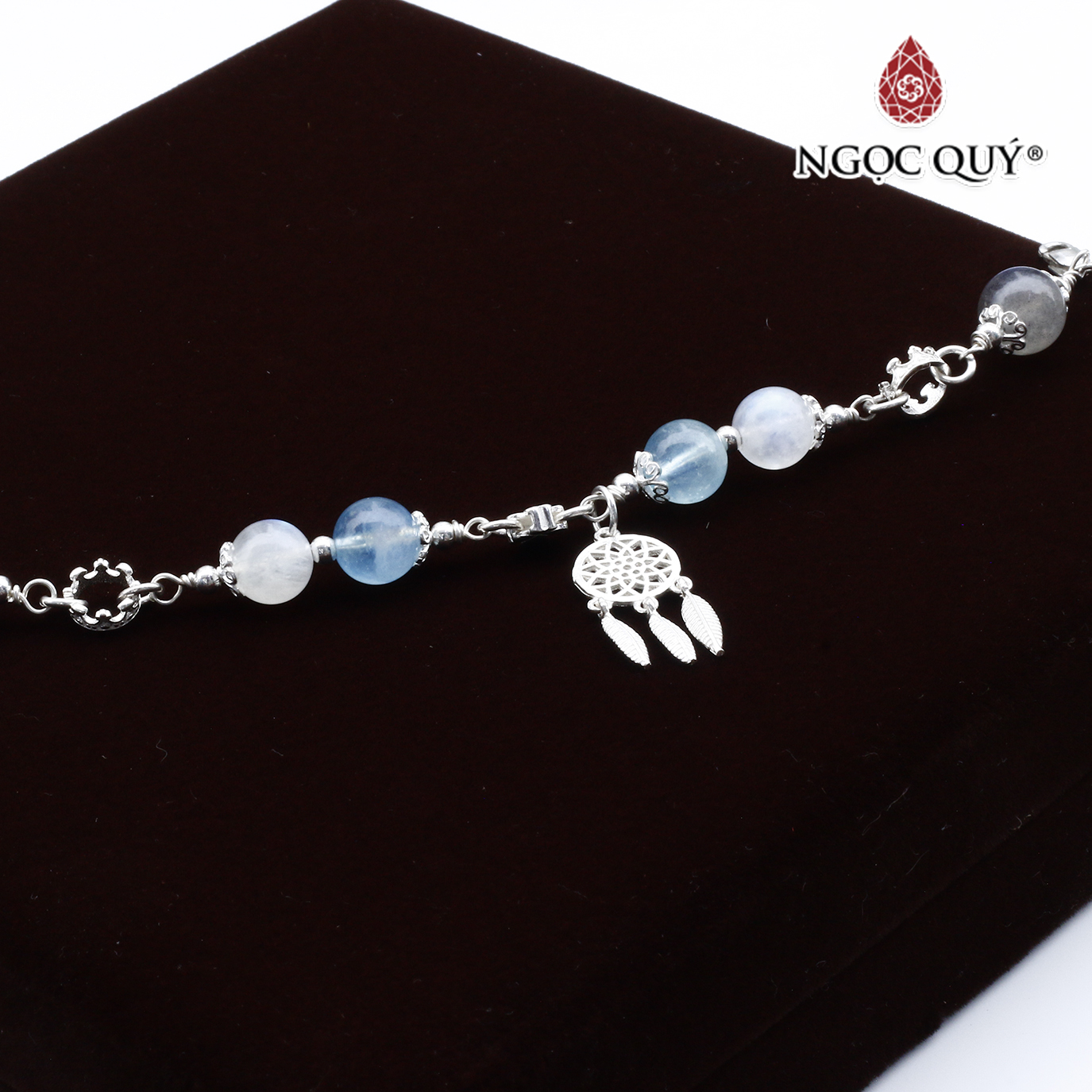 Vòng lắc bạc phối charm aquamarine và thạch anh trắng mệnh thủy, mộc - Ngọc Quý Gemstones