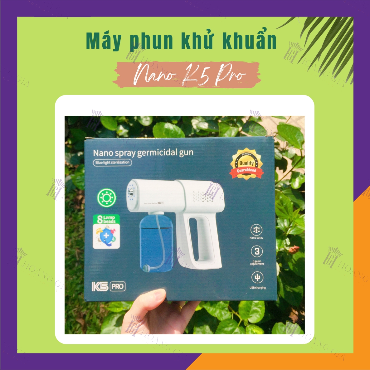 Máy Phun Khử Khuẩn Nano K5 PRO Hoàng Gia Công Suất Lớn Không Dây Cầm Tay - HÀNG CHÍNH HÃNG - Pin siêu bền 2 Chế Độ Phun Với Chùm 8 Đèn Led UV Khử Trùng Sạch Vi Khuẩn - Thiết Kế Nhỏ Gọn - Dạng Sạc Pin Di Động, Dễ Dùng