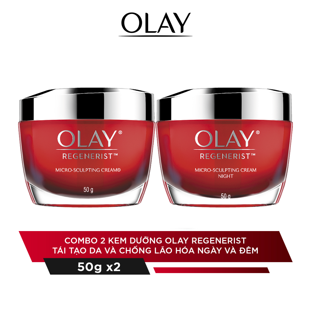 Combo 2 Kem Dưỡng OLAY Regenerist Tái Tạo Da Và Chống Lão Hóa Ngày Và Đêm 50G