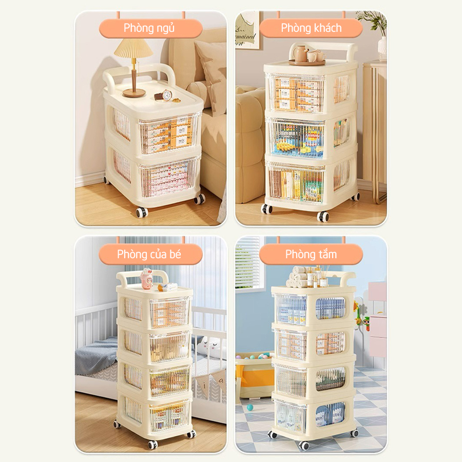 Tủ Đựng Đồ Nhựa Loại Ngăn Kéo Thiết Kế Bánh Xe Đẩy Để Đồ Đa Năng Bảo Hành 24 Tháng