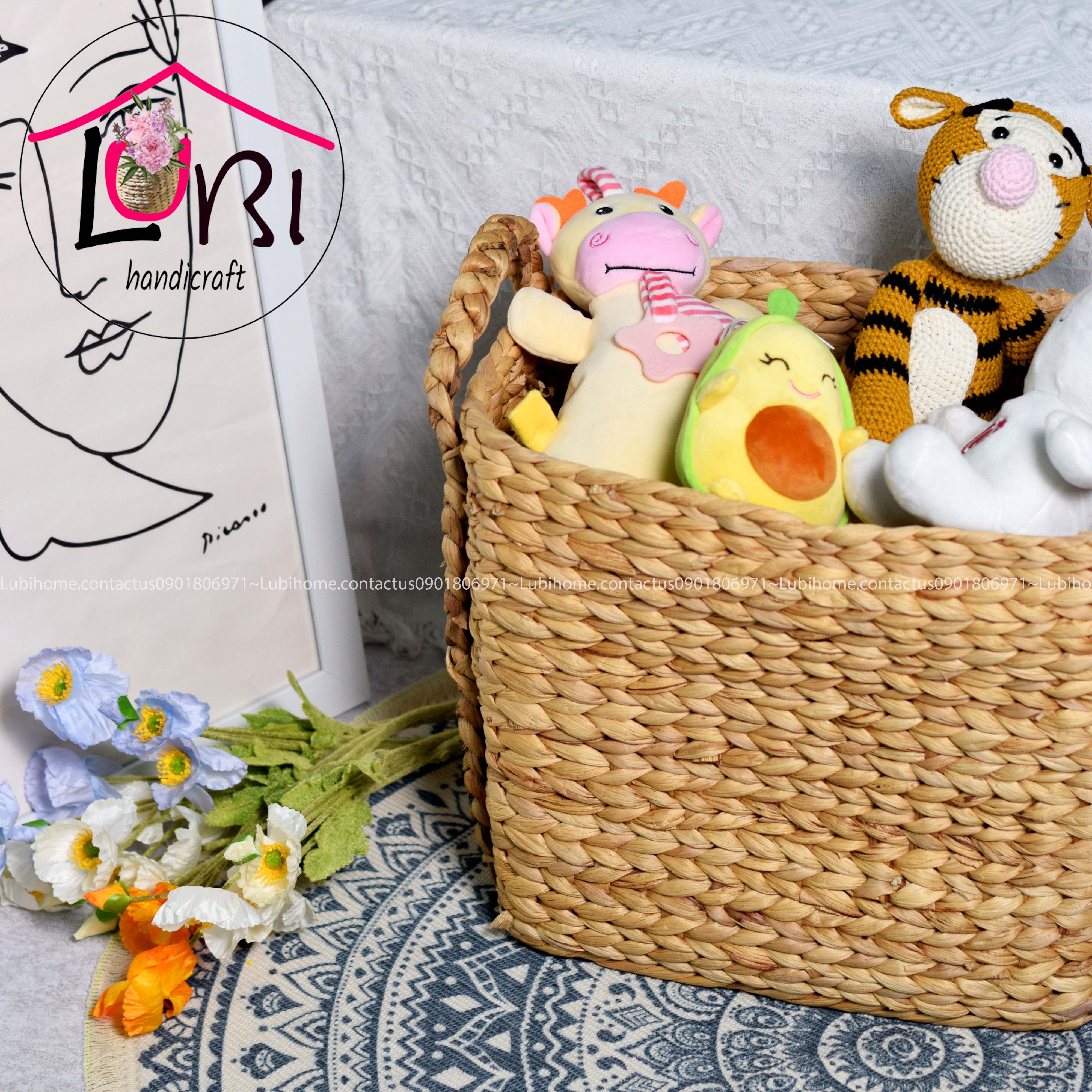 Lubihandicraft - Giỏ đựng đồ lục bình quai đan bím - mộc mạc