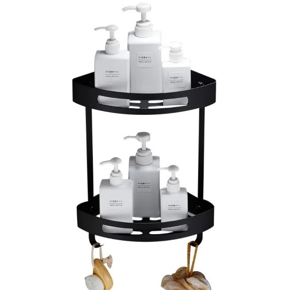 Kệ phòng tắm bao gồm kệ khăn và kệ góc đựng xà phòng mỹ phẩm bằng inox sus 304 sơn tĩnh điện màu đen