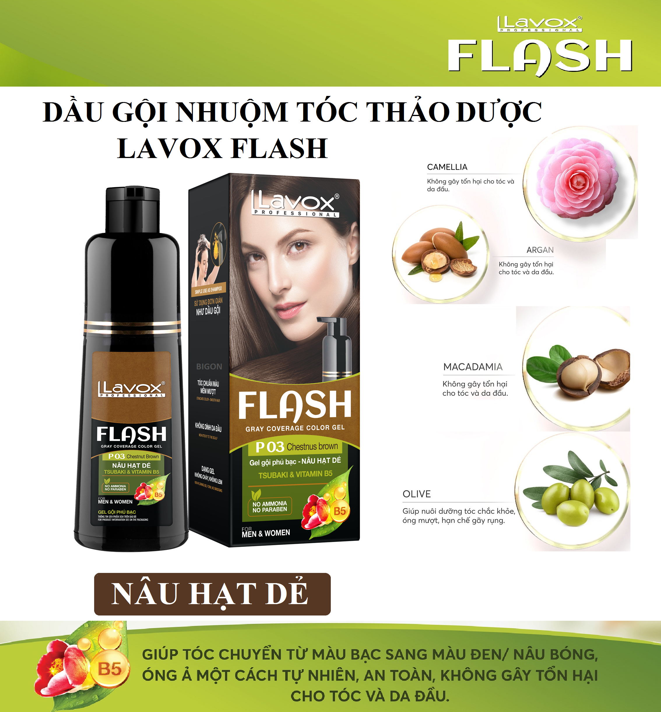 Dầu Gội Nhuộm Tóc Phủ Bạc Thảo Dược LAVOX FLASH 200ml - P03