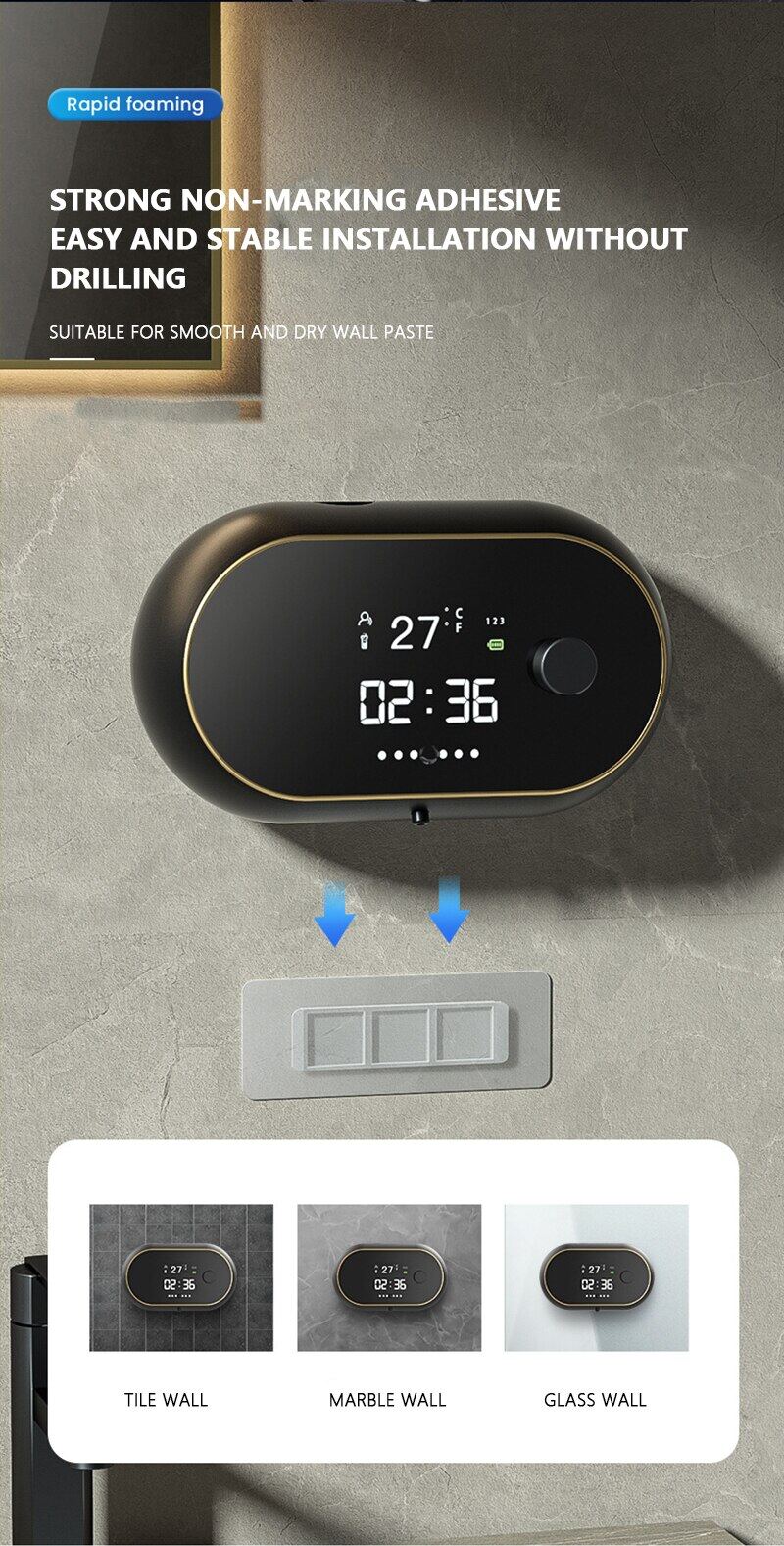 Máy Nhả Xà Phòng Nhà Tắm Treo Tường Hiển Thị Giờ Và Nhiệt Độ BASIN BOXTECH tặng 1 chai xà phòng - hàng cao cấp