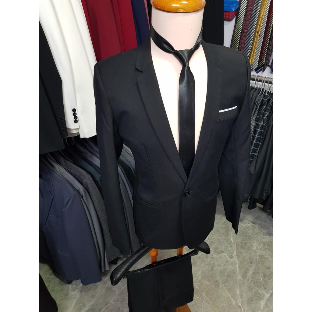 Bộ vest nam màu đen ôm body chất vải mềm mịn