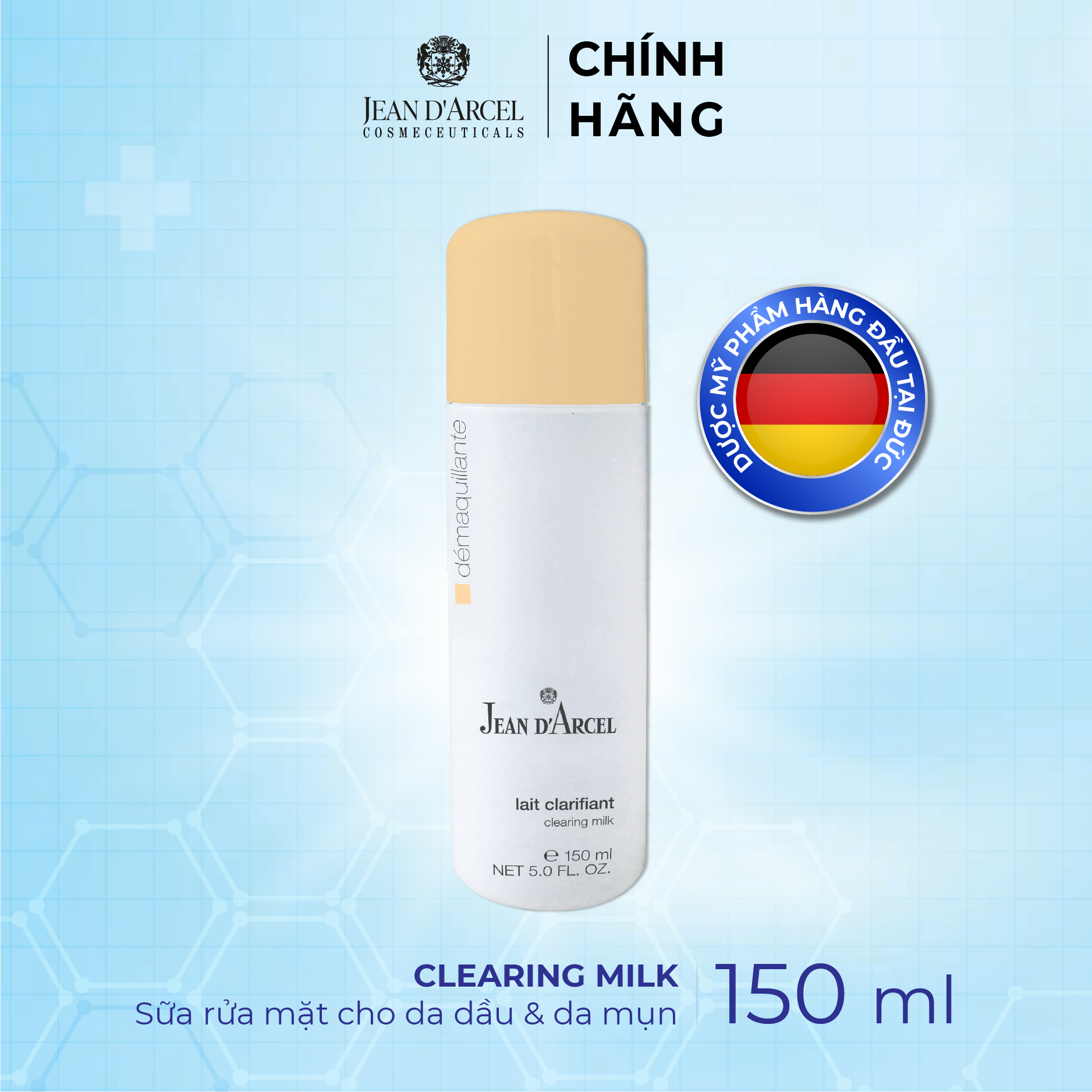 J107 Sữa rửa mặt cho da dầu và da mụn Demarquillante - Clearing Milk 150ml - Jean d'Arcel