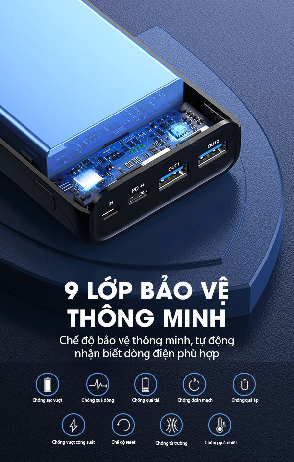 PIN SẠC DỰ PHÒNG SẠC NHANH VIVAN , VPB - A20 DUNG LƯỢNG PIN 20.000mah,SẠC CÙNG LÚC 3 THIẾT BỊ- HÀNG CHÍNH HÃNG